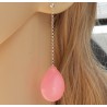 Zilveren lange oorbellen met roze Jade briolet