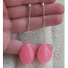 Zilveren lange oorbellen met roze Jade briolet
