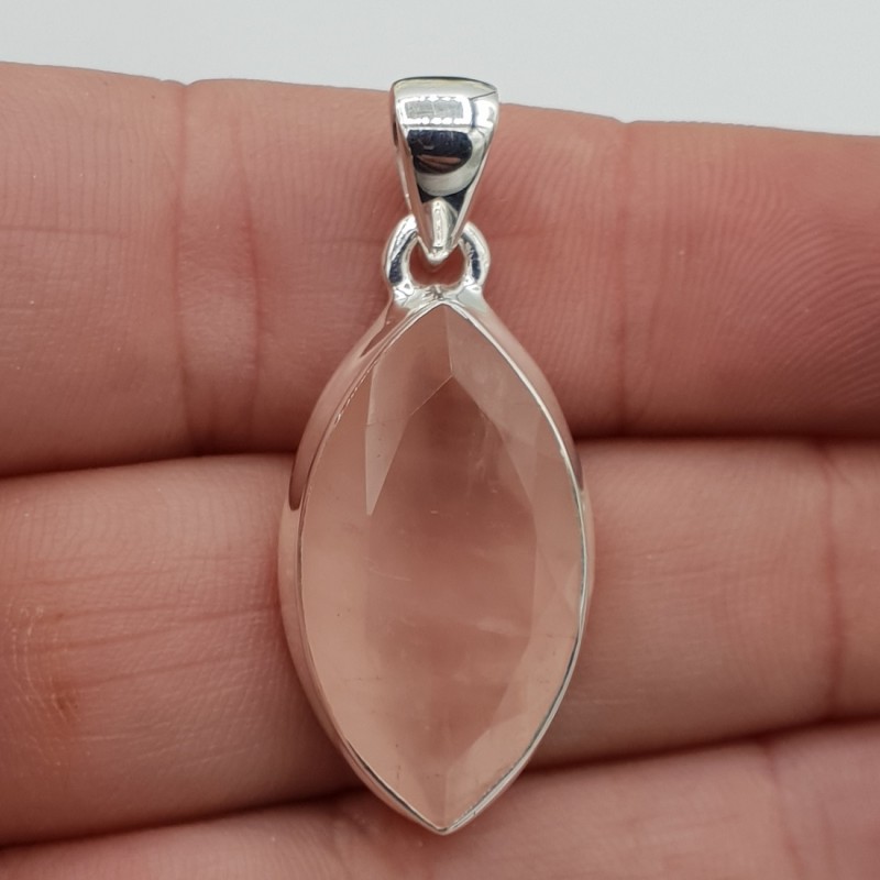 Zilveren hanger met marquise facet geslepen Rozenkwarts