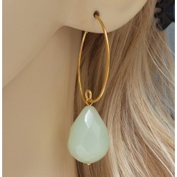 Vergulde oorbellen met facet groene Jade briolet