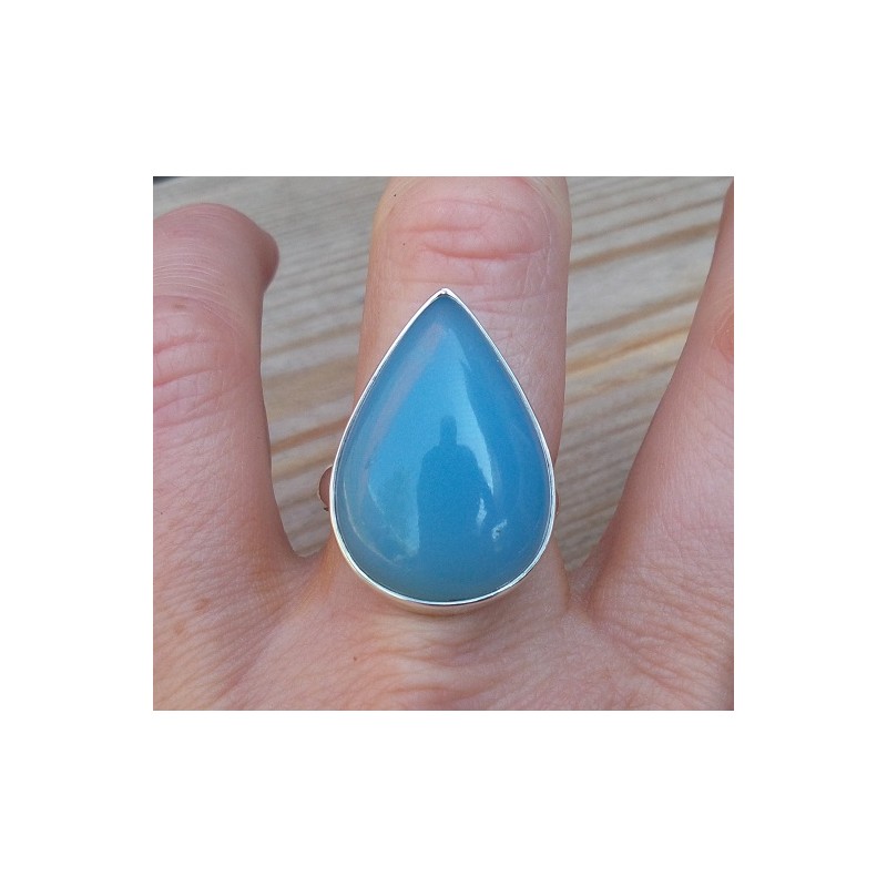 Zilveren ring met druppelvorm Chalcedoon ring maat 19 mm