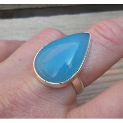 Zilveren ring met druppelvorm Chalcedoon ring maat 19 mm