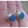 Zilveren oorbellen ronde druzy Titanium in bewerkte setting