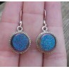 Zilveren oorbellen ronde druzy Titanium in bewerkte setting