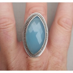 Zilveren ring gezet met marquise facet aqua Chalcedoon 17.3