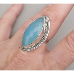 Zilveren ring gezet met marquise facet aqua Chalcedoon 17.3