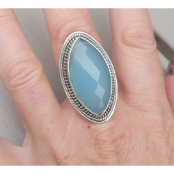 Zilveren ring gezet met marquise facet aqua Chalcedoon 17.3