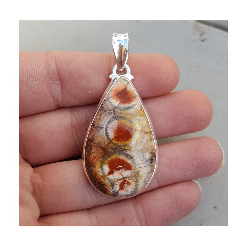 Zilveren hanger druppelvormige cabochon Birds Eye Jaspis