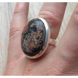 Zilveren edelsteen ring met Luipaard Jaspis ring maat 17 mm