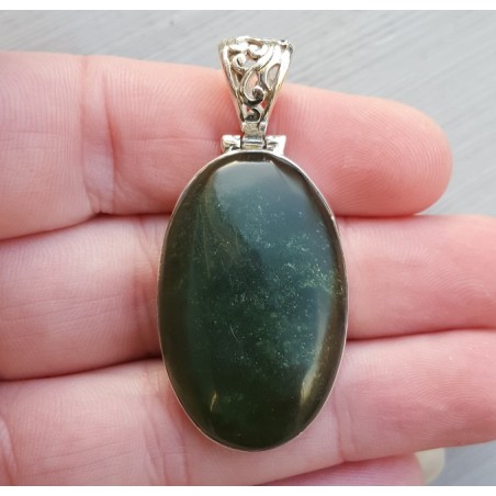 Zilveren hanger met ovale Jade