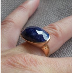 Vergulde ring met dwarsliggende ovale Saffier 16.5 mm