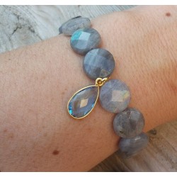 Armband met Labradoriet en vergulde blauwe Topaas Kwarts hanger