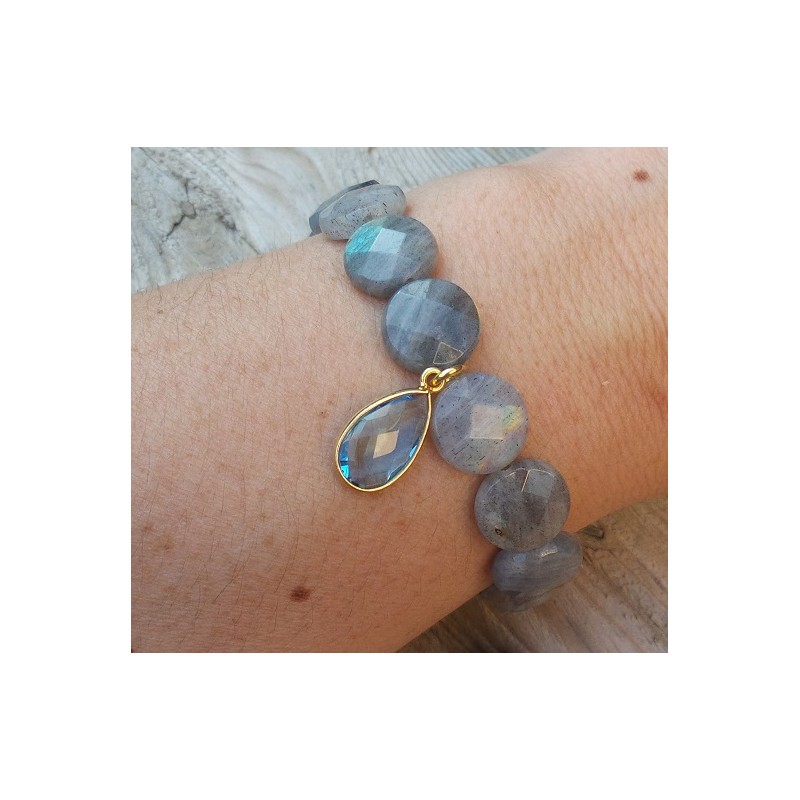 Armband met Labradoriet en vergulde blauwe Topaas Kwarts hanger