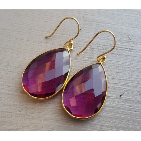 Vergulde oorbellen gezet met roze Toermalijn quartz