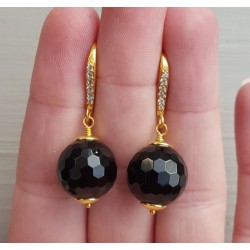 Vergulde oorbellen met zwarte Onyx