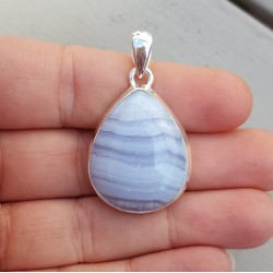 Zilveren hanger met druppelvormige cabochon blauw Lace Agaat