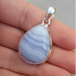 Zilveren hanger met druppelvormige cabochon blauw Lace Agaat