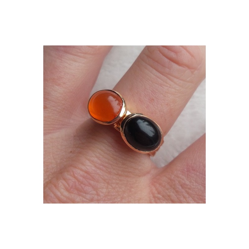 Vergulde ringen set gezet met Carneool en Onyx 18 mm