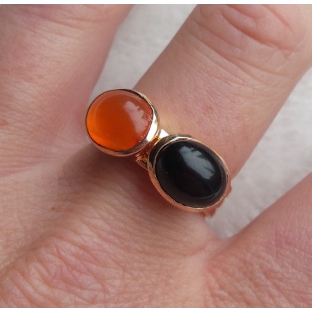 Vergulde ringen set gezet met Carneool en Onyx 18 mm