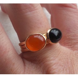 Vergulde ringen set gezet met Carneool en Onyx 18 mm