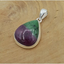 Zilveren edelsteen hanger met druppelvormige Robijn Zoisiet