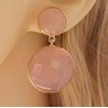 Vergulde oorbellen gezet met twee ronde roze Chalcedoon