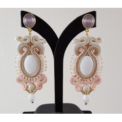 Vergulde oorbellen met roze Chalcedoon en handgemaakte hanger