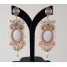 Vergulde oorbellen met roze Chalcedoon en handgemaakte hanger
