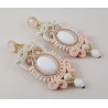 Vergulde oorbellen met roze Chalcedoon en handgemaakte hanger