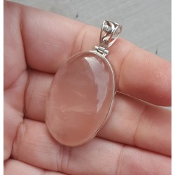 Zilveren hanger gezet met ovale cabochon Rozenkwarts