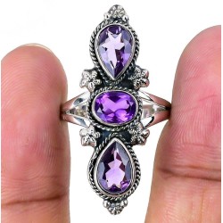 925 Sterling zilveren ring facet Amethist 19.7 mm