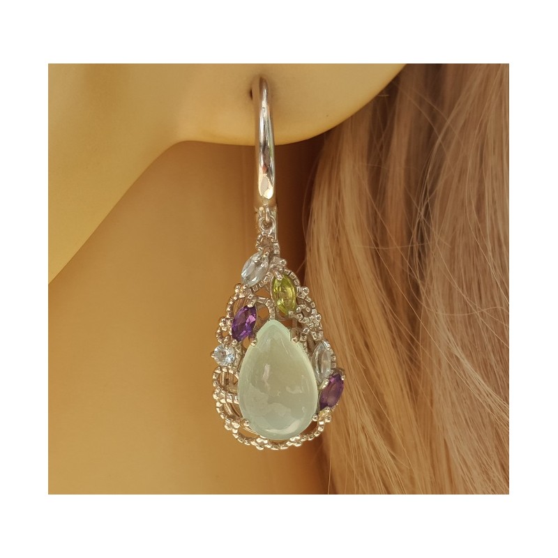 Zilveren oorbellen met Chalcedoon, Amethist, Topaas en Peridot