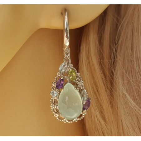 Zilveren oorbellen met Chalcedoon, Amethist, Topaas en Peridot