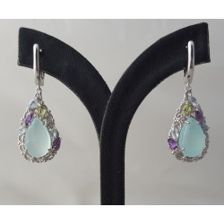 Zilveren oorbellen met Chalcedoon, Amethist, Topaas en Peridot