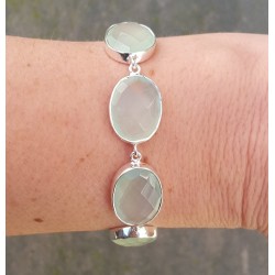 Zilveren armband gezet met ovale facet aqua Chalcedoon schak