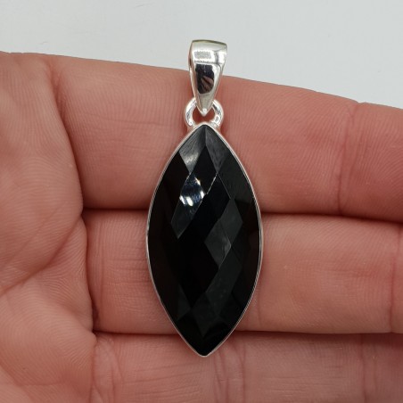 Zilveren hanger met marquise facet zwarte Onyx