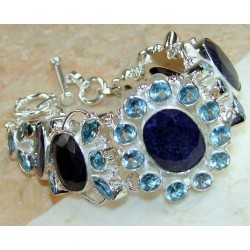 Zilveren edelsteen armband met Saffieren en blauw Topaas