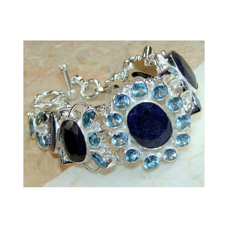 Zilveren edelsteen armband met Saffieren en blauw Topaas