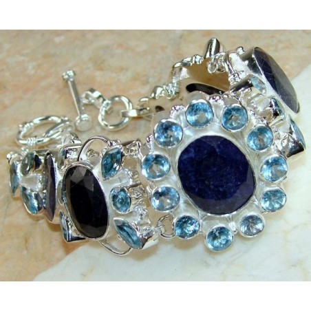 Zilveren edelsteen armband met Saffieren en blauw Topaas