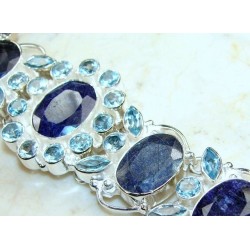 Zilveren edelsteen armband met Saffieren en blauw Topaas