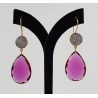 Vergulde oorbellen roze Toermalijn quartz en druzy Titanium