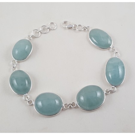 Zilveren armband gezet met cabochon geslepen Aquamarijn