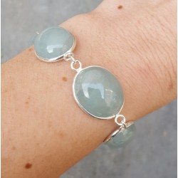 Zilveren armband gezet met cabochon geslepen Aquamarijn