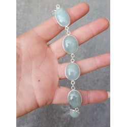 Zilveren armband gezet met cabochon geslepen Aquamarijn