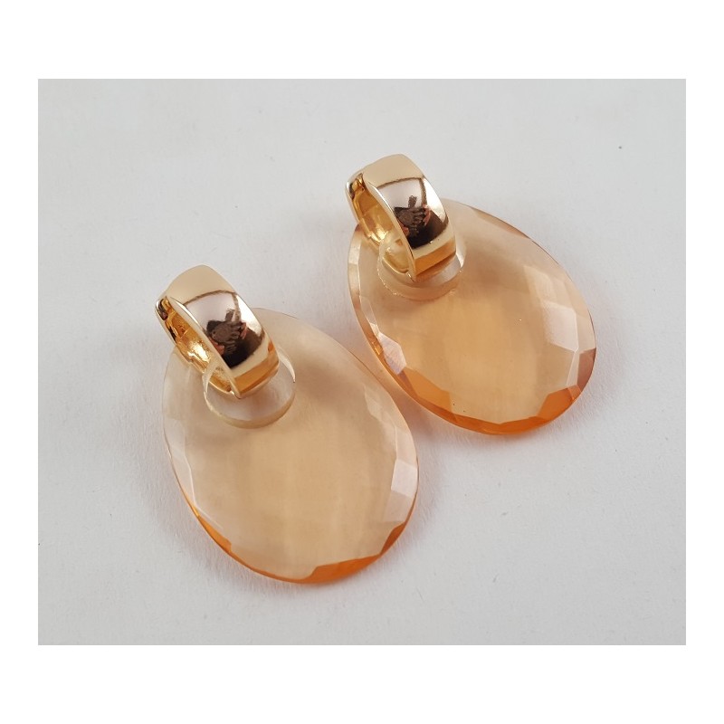 Creolen met ovale hanger van Champagne Topaas