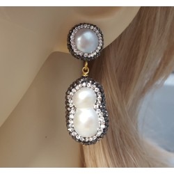 Oorbellen met zoetwater Parels en kristallen rand