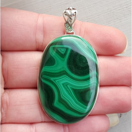 Zilveren hanger ovale grote cabochon Malachiet