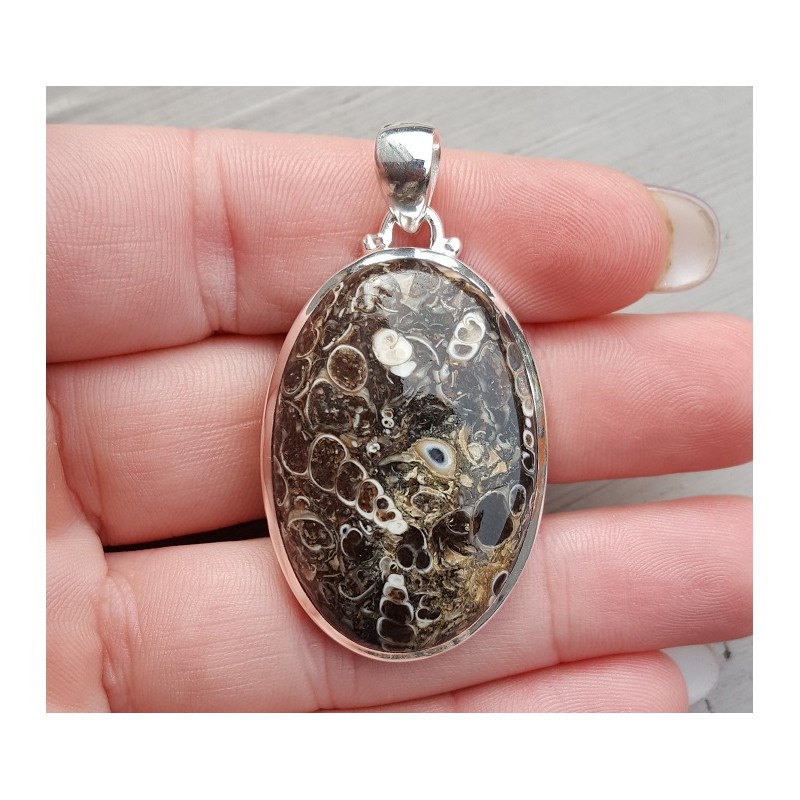 Zilveren hanger ovale cabochon Turitella Agaat