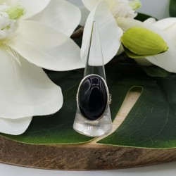 Zilveren ring met grote brede ovale zwarte Onyx 19.5 mm