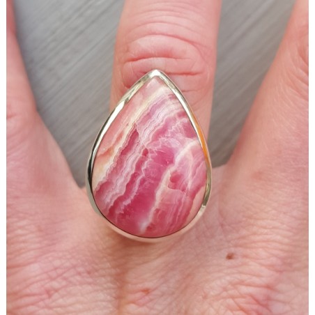 Zilveren ring gezet met druppelvormige Rhodochrosiet 16.5 mm